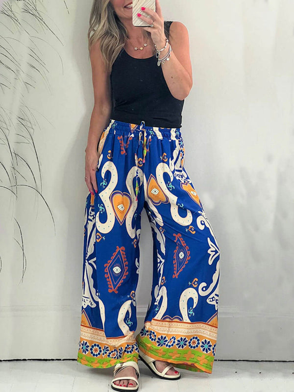 Pantalones estampados con bolsillo y cintura elástica con cordón