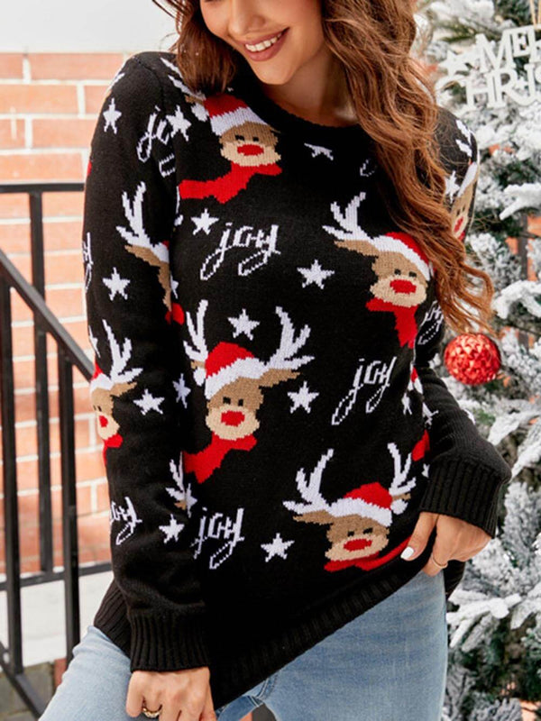 Christmas Lazy Style Reindeer Jacquard Pullover Knitted Sweater