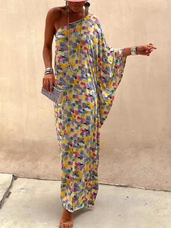 Casual Holiday Ink-dye Print Off-shoulder Maxi Dress