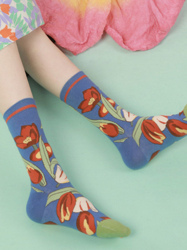 Floral Pattern Cotton Socks