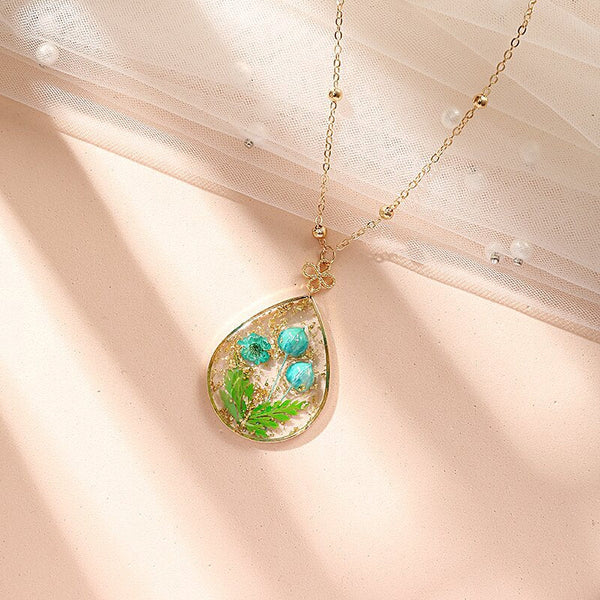 Resin Pressed Flower Necklaces - Gold Foil Tulip & Ferns