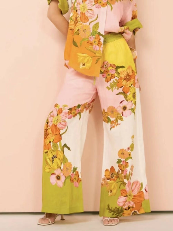 Elastic Waist Unique Print Pocketed Wide Leg Pants