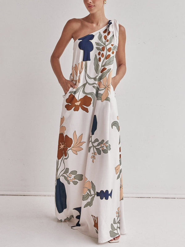 Printed One-Shoulder Maxi Dress