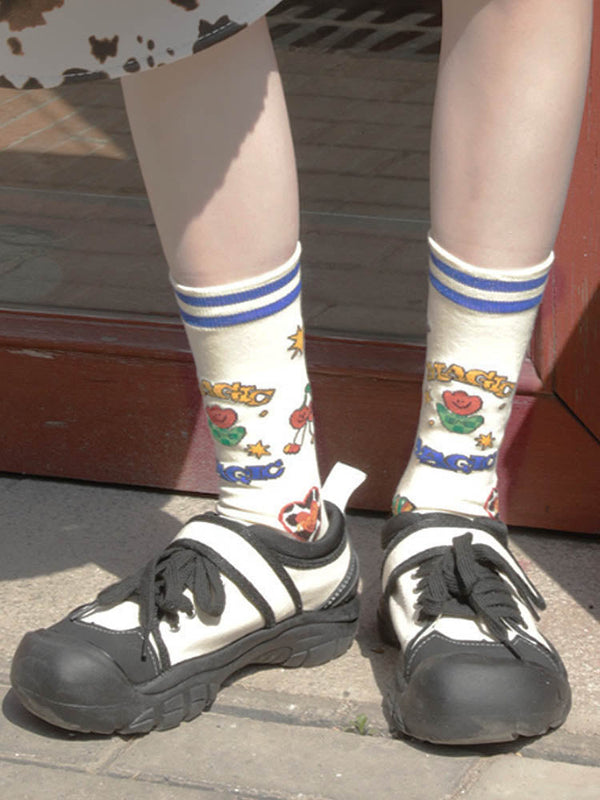 Cute Cartoon Pattern Color Block Socks