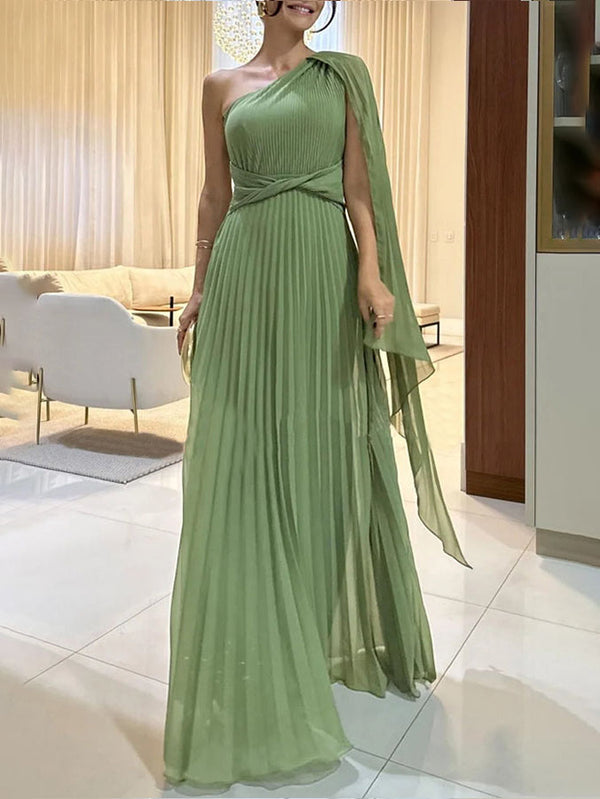 Elegant Flowing Pleated Off-the-Shoulder Maxi Dress