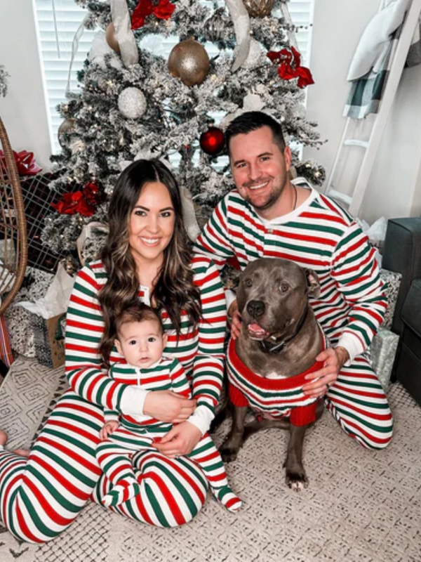 Green Red and White Striped Family Matching Pajamas Set