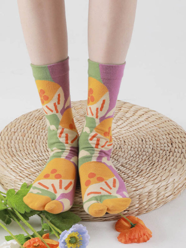 Floral Pattern Split Toe Socks