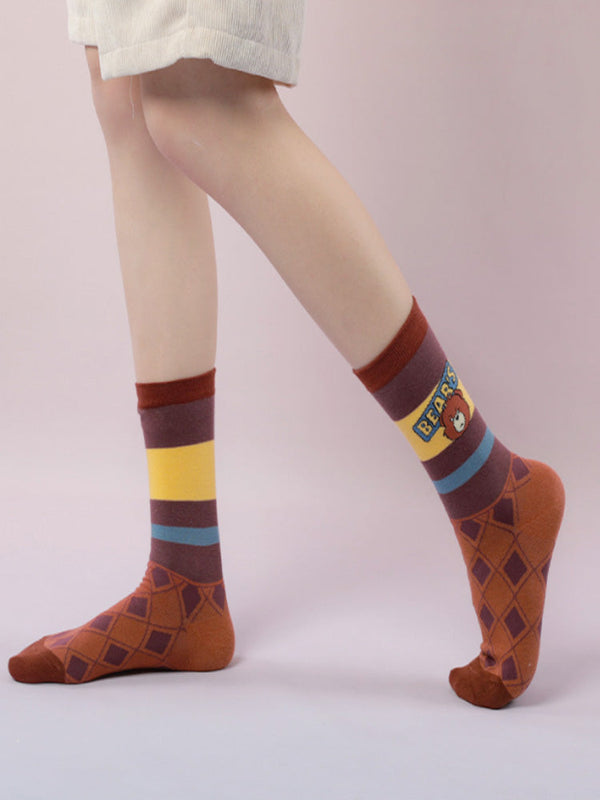 Cute Bear Striped Cotton Socks