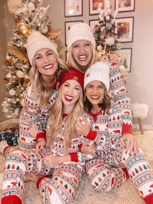 Cute Christmas Tree and Bear Pattern Family Matching Pajamas Set