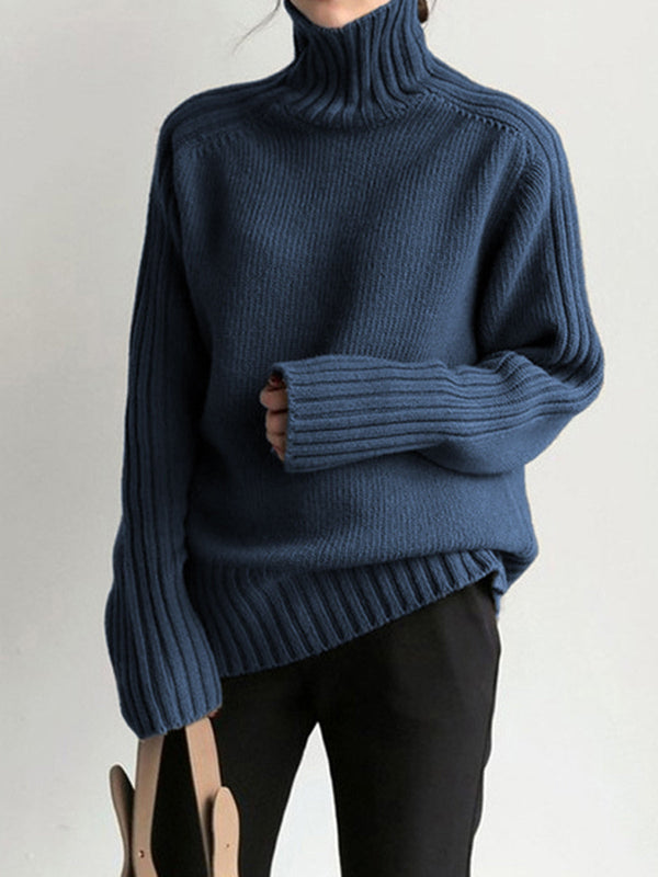 Solid High Neck Knit Sweater