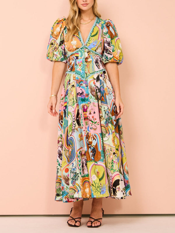 Graffiti Casual Evergreen Printing Midi Dress