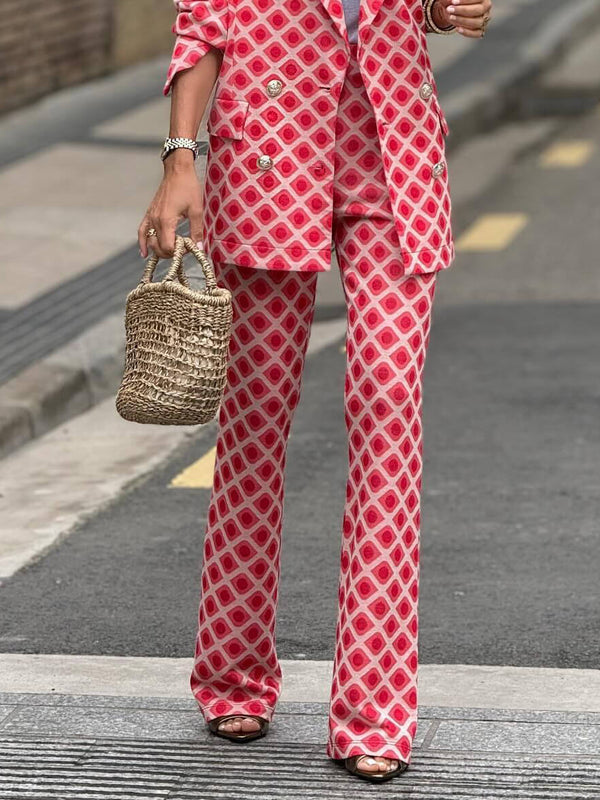 Casual Geometric Print Pocket Suit Pants