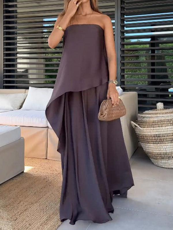 Elegant Sleeveless Tube Top Skirt Two Piece Set