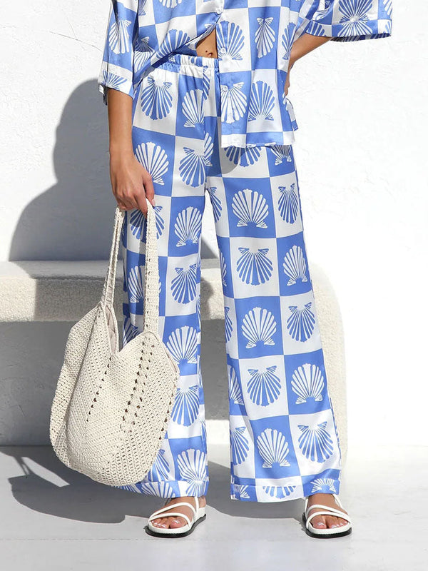 Shell Print Special Satin Wide Leg Pants