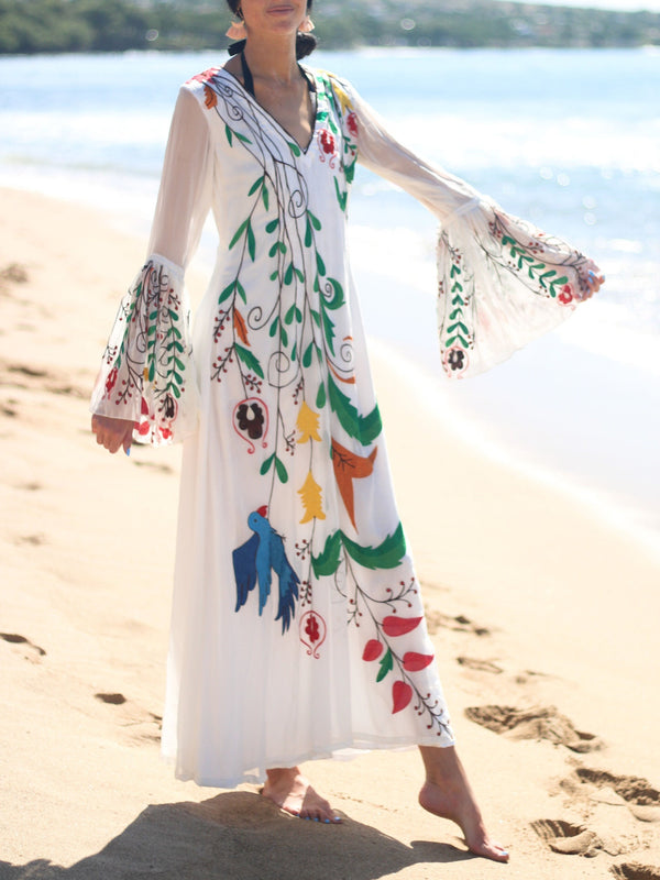 Elegant Long-Sleeved White Beach Dress