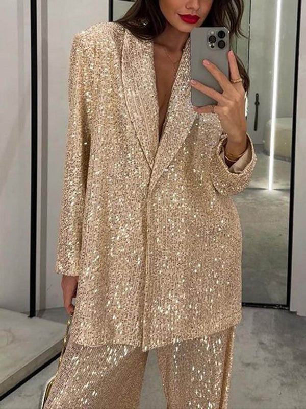 Fashionable Casual Sequined Jacket Suit