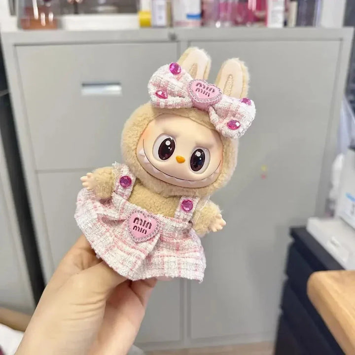 kawaiies-softtoys-plushies-kawaii-plush-Handmade Labubu Heart Dress Outfit with Accessories Accessories Min Min (Pink) 