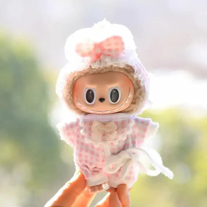 kawaiies-softtoys-plushies-kawaii-plush-Handmade Labubu Plaid Floral Pajamas Outfit with Accessories Accessories Pink 