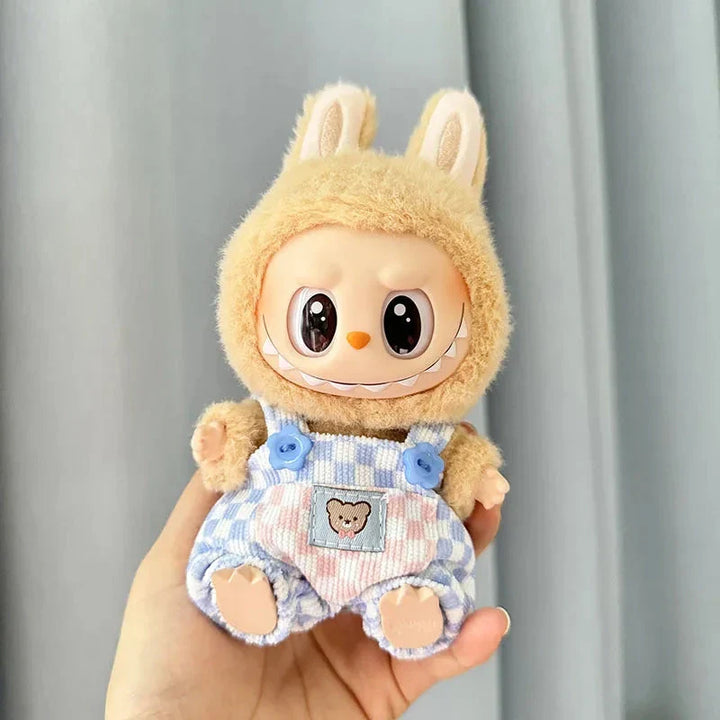 kawaiies-softtoys-plushies-kawaii-plush-Handmade Labubu Summer Dungarees Checked Bear Outfit with Accessories Accessories 