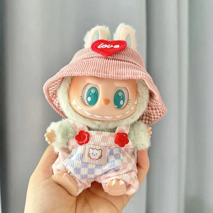 kawaiies-softtoys-plushies-kawaii-plush-Handmade Labubu Summer Dungarees Checked Bear Outfit with Accessories Accessories 