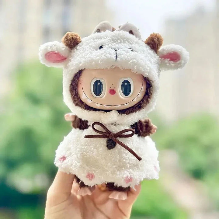 kawaiies-softtoys-plushies-kawaii-plush-Handmade Labubu White Sheep Overalls Outfit Accessories 