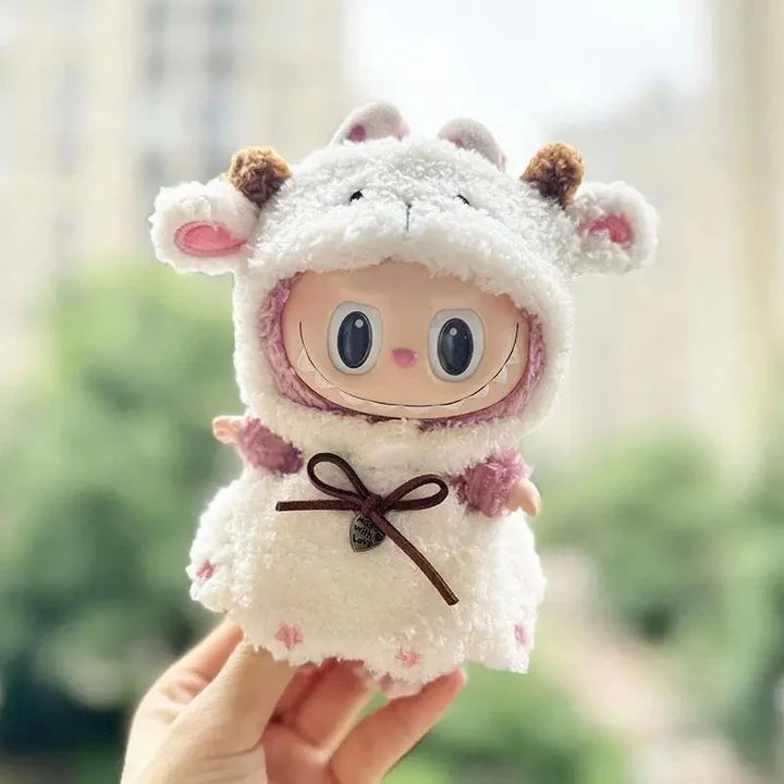 kawaiies-softtoys-plushies-kawaii-plush-Handmade Labubu White Sheep Overalls Outfit Accessories 