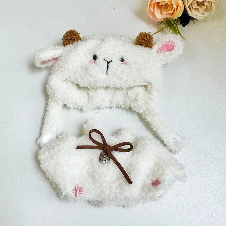 kawaiies-softtoys-plushies-kawaii-plush-Handmade Labubu White Sheep Overalls Outfit Accessories 