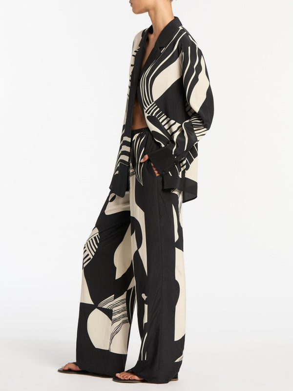 Trendy Graffiti Print Loose Wide Leg Pants Set