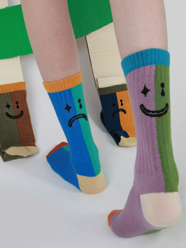 Color Block Asymmetrical Cotton Socks