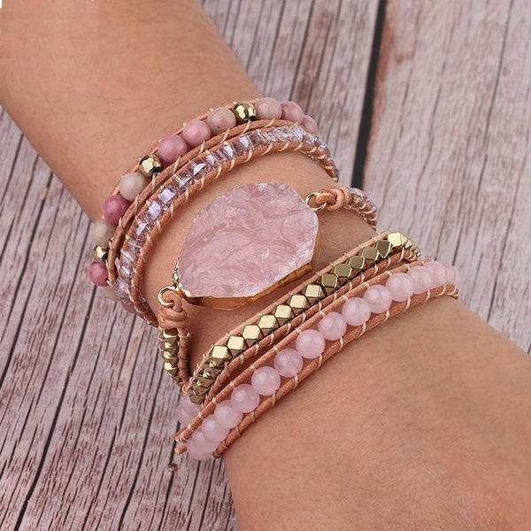 wickedafstore Rose Quartz 5 Wraps Bracelet