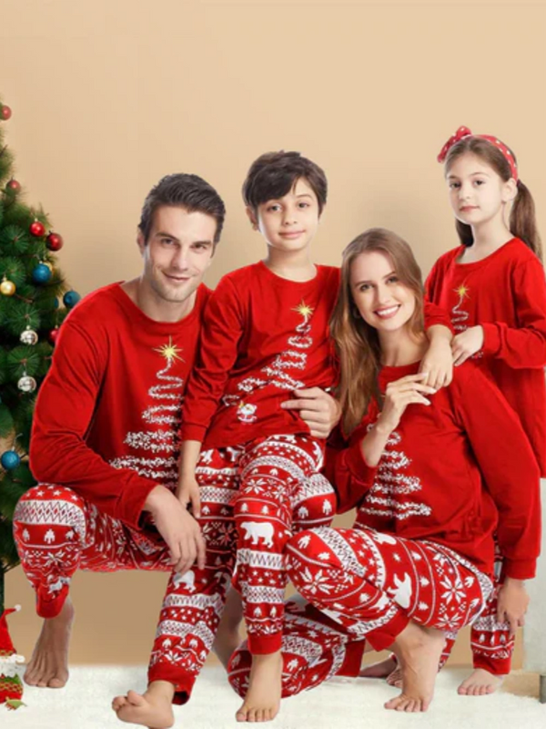 Red Christmas Tree Print Fmalily Matching Pajamas Sets